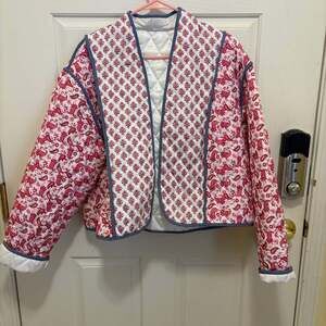 Colorful Floral Quilted Cropped Jacket boho garden party